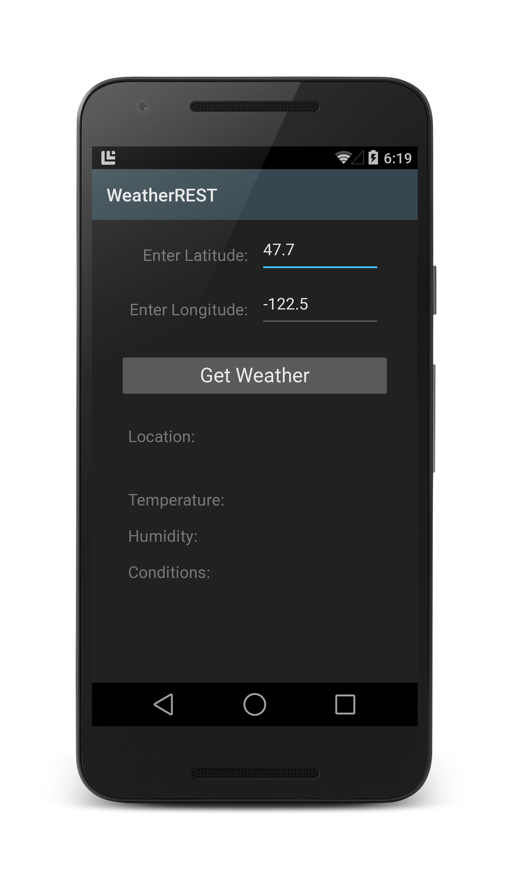 WeatherREST application screenshot