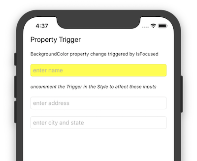iOS screenshot of trigger-driving input validation