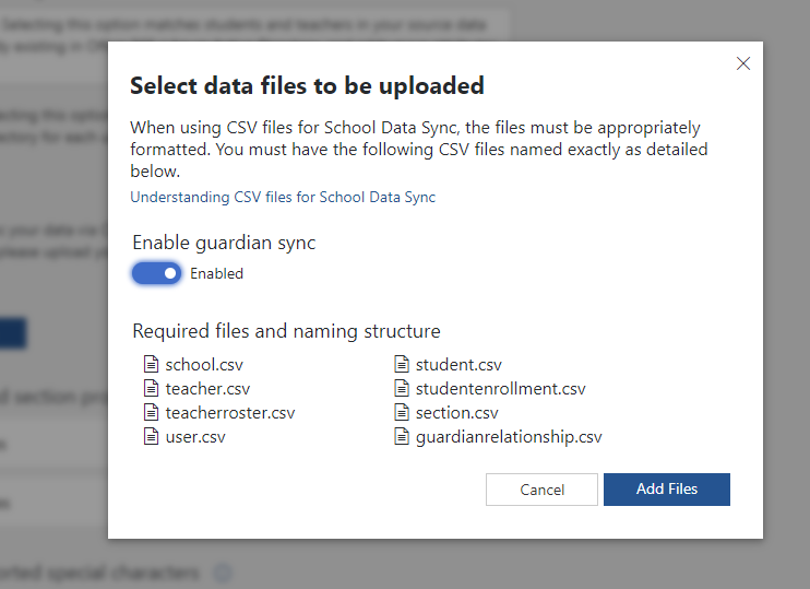 sync options, upload csv files.