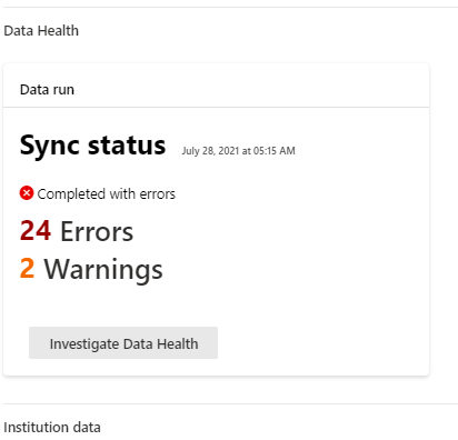 Data health and sync status.