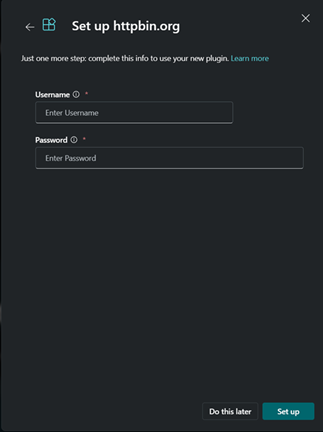 Screenshot that shows Set username and password dialog