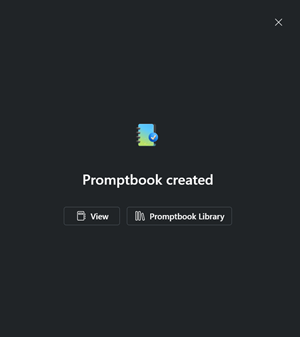 Screenshot of promptbook creation success message.