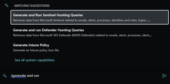 Screenshot showing suggested prompt for Microsoft Sentinel hunting queries.