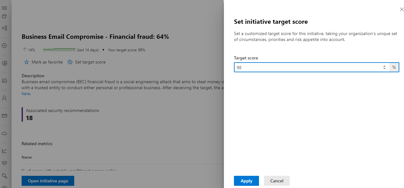 Screenshot of the window to set the initiative target.