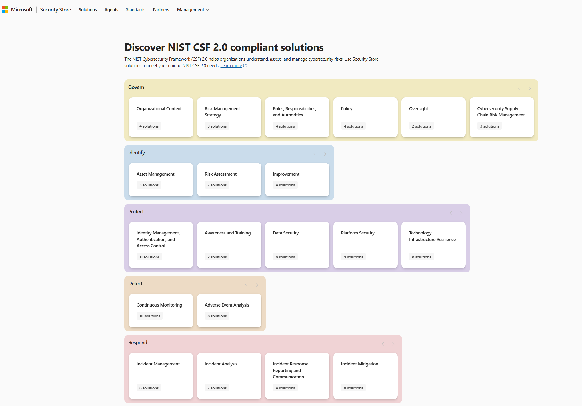 Screenshot of solutions in Security Store.