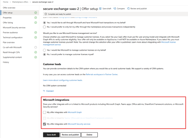 Screenshot of a saved draft in the Offer setup screen.