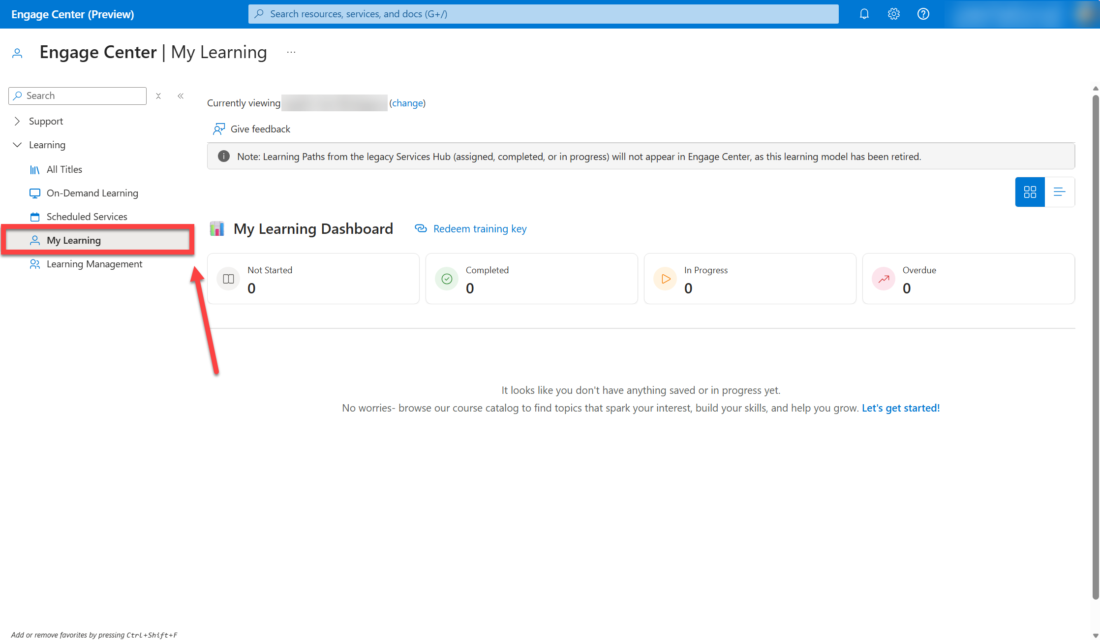 The My Learning page in the Learning section.