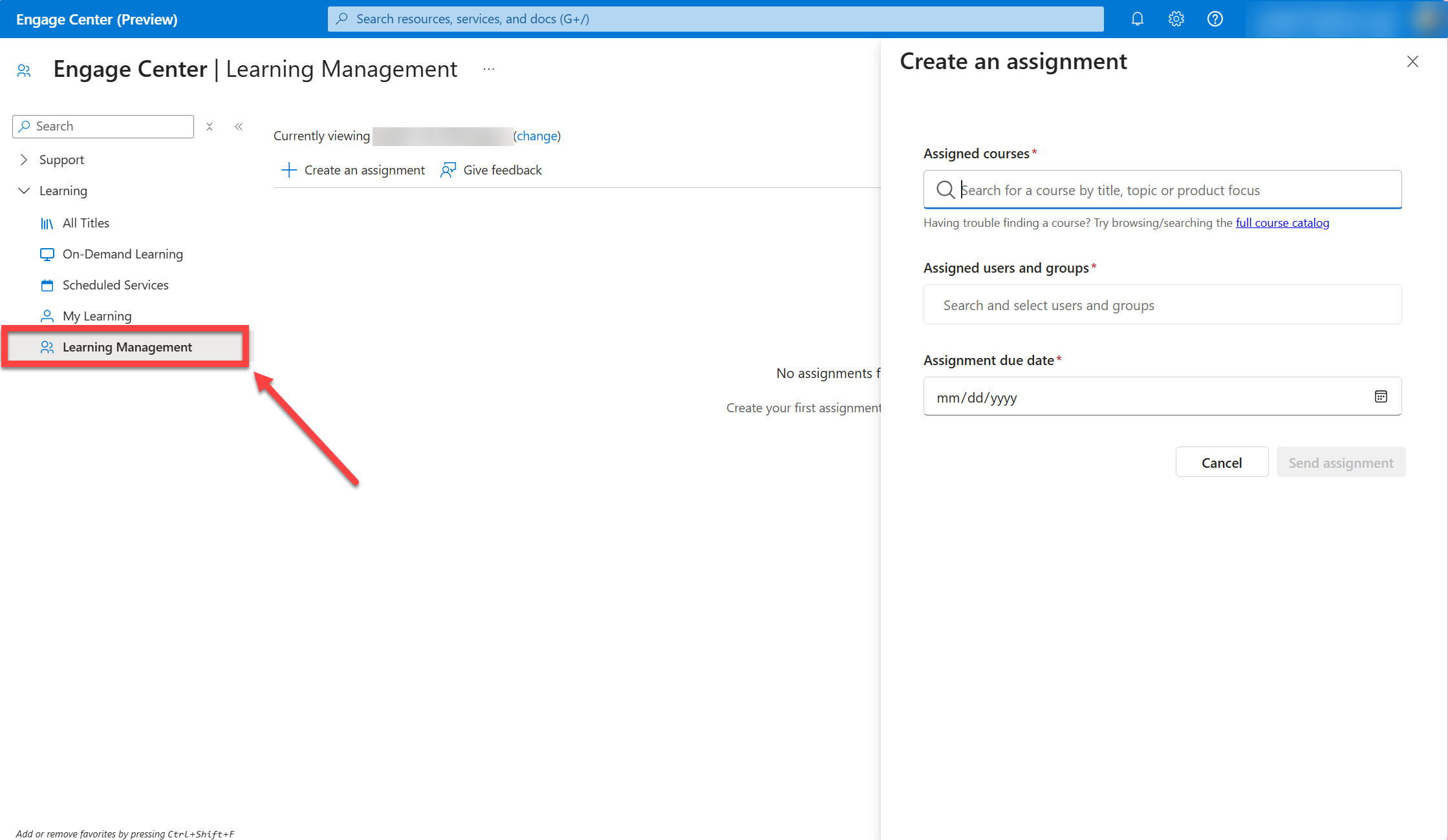 The Learning Management page in the Learning section.