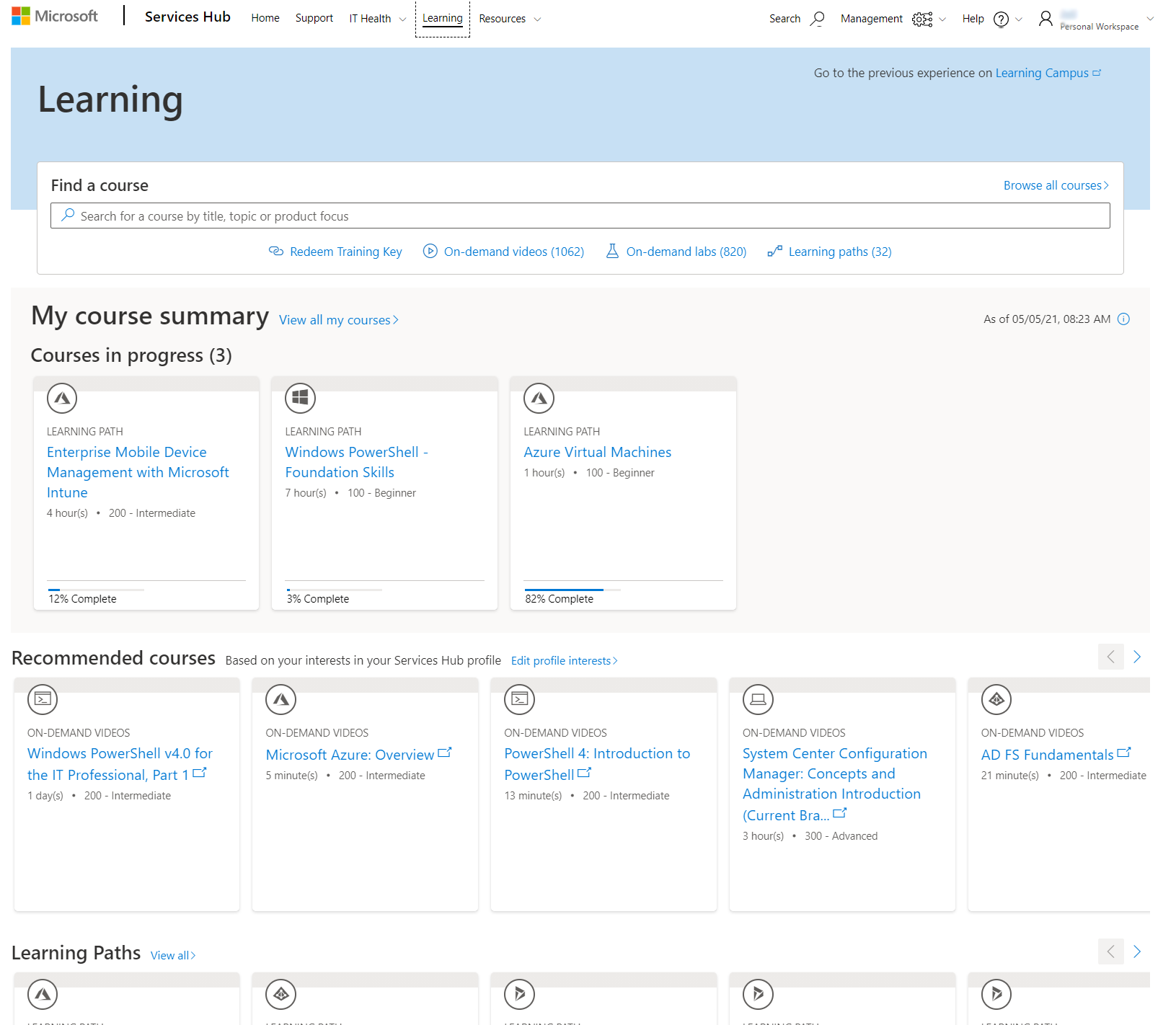 Updated design on the Learning landing page