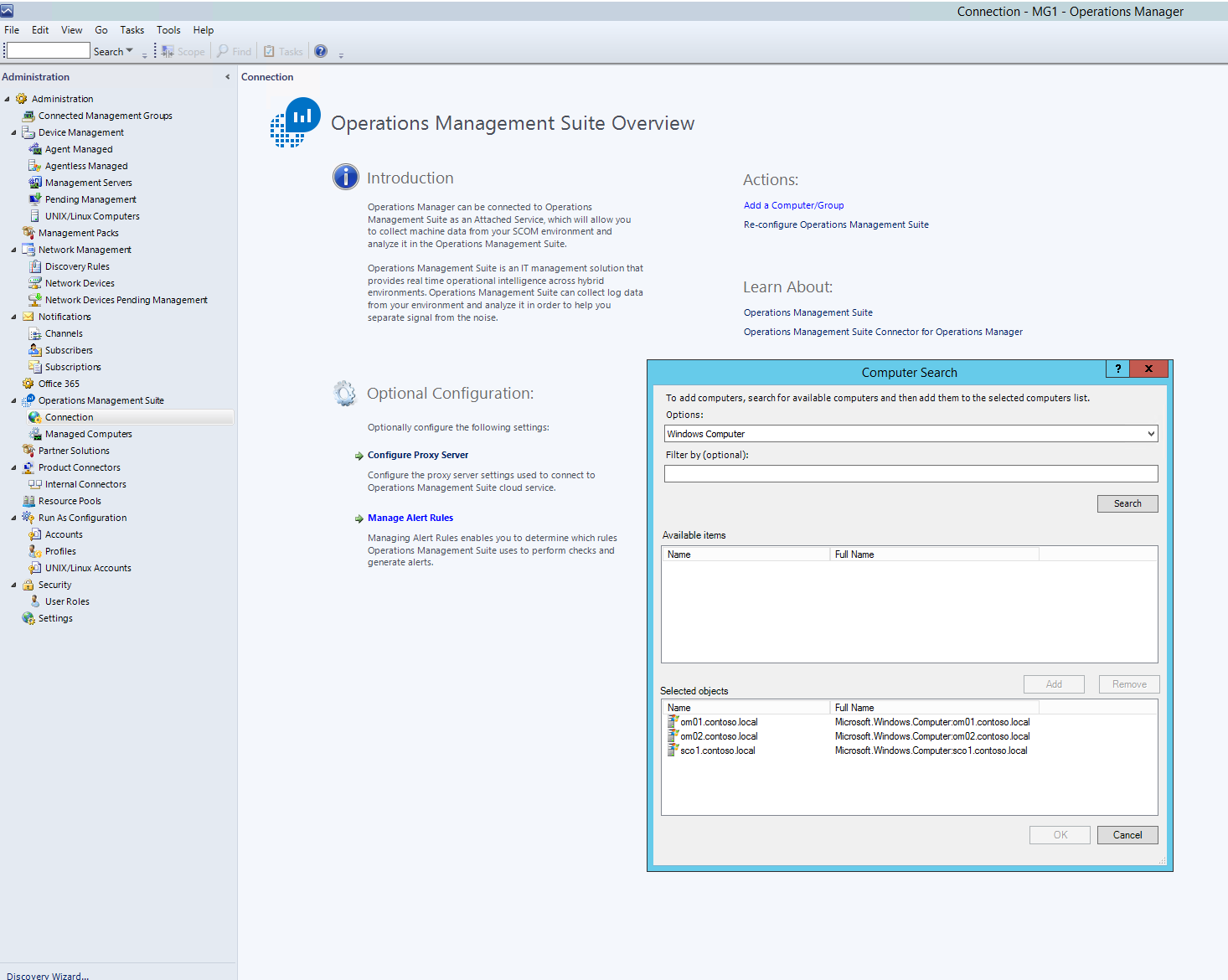 Add Computer with SCOM Adminstration Console