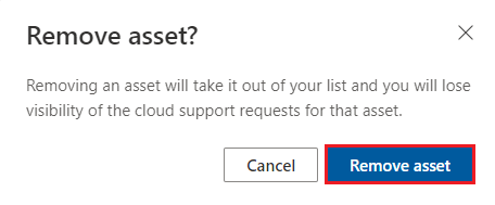 The Remove asset button in a warning dialog box.