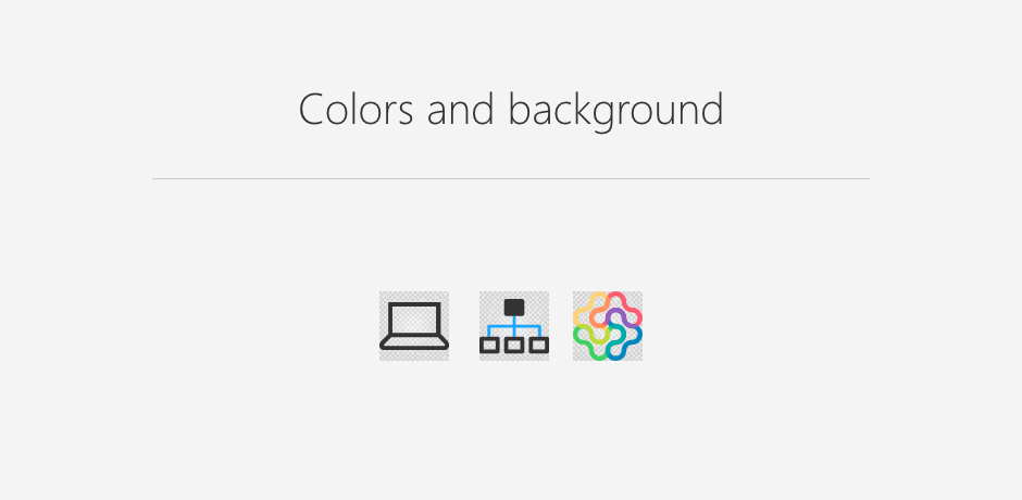 One color, two color, and full color icon examples