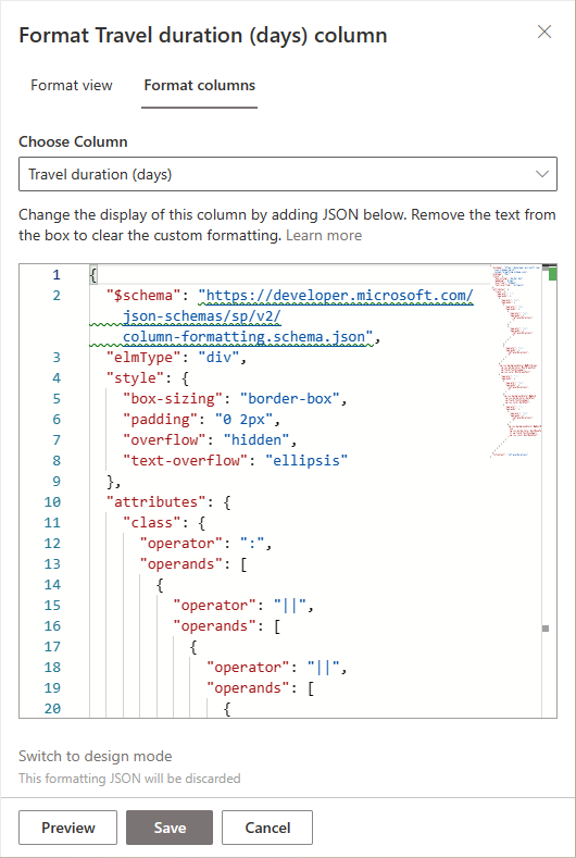 The side panel when defining a custom style in advanced mode. There is a textarea to edit a json template at low level.