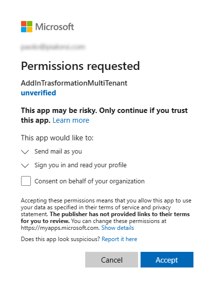 The UI of Azure AD to consent application permissions at tenant level, when the user authorizing the application is a tenant admin.