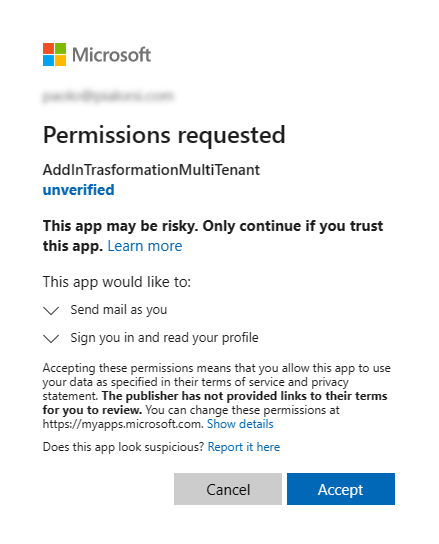 The UI of Azure AD to grant application permissions at user level.