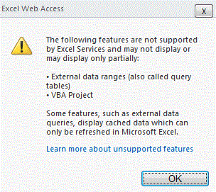 Unsupported feature error message for VBA