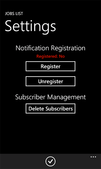 Settings page for notification registration