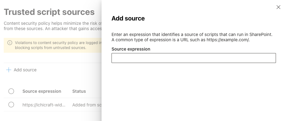 Add or edit a script source in the Trusted Script Sources