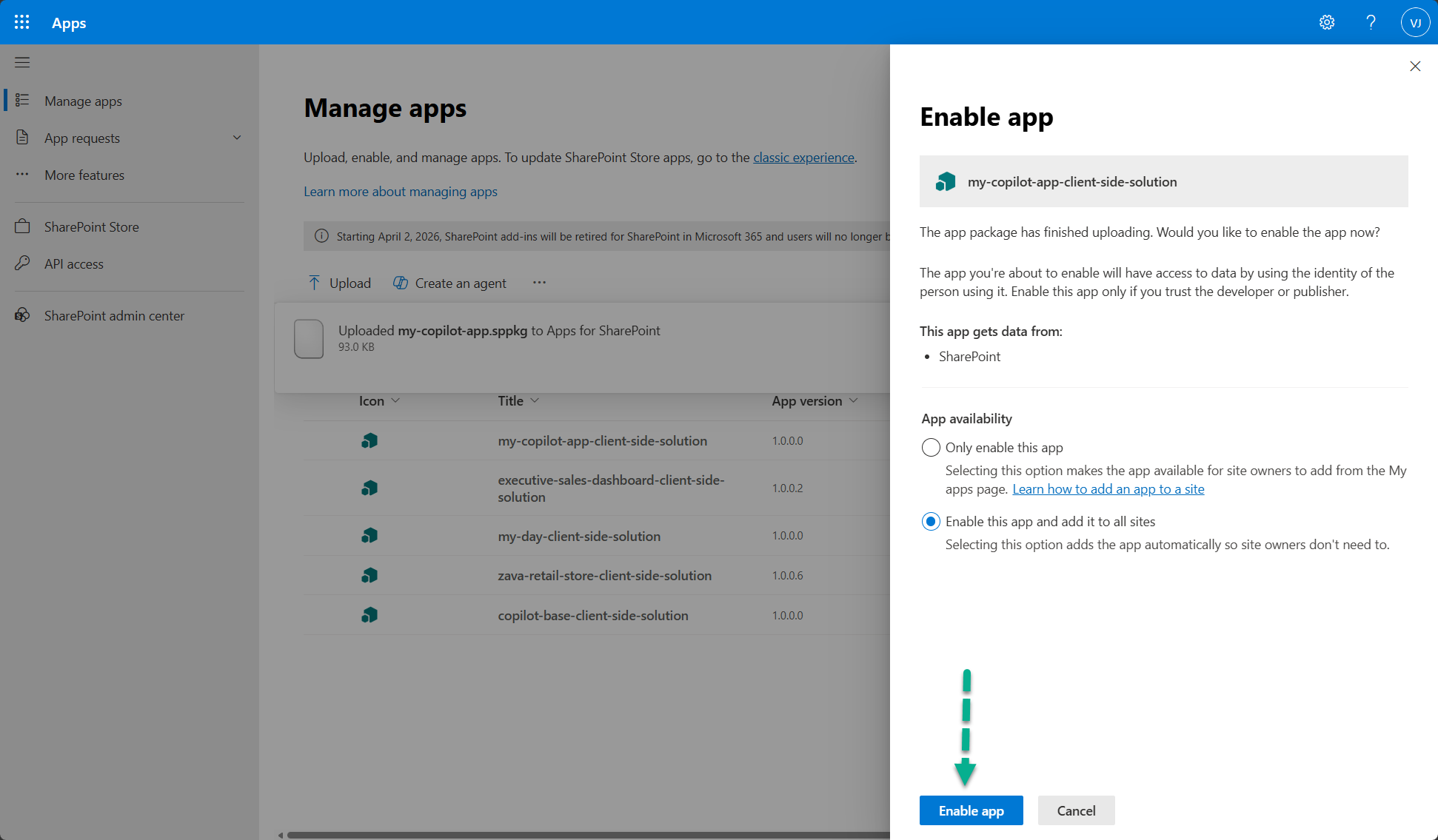 Placeholder: deploying the package in the SharePoint app catalog