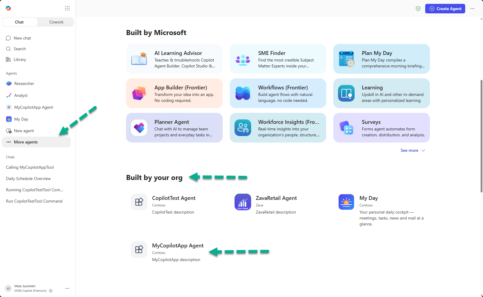 Placeholder: selecting the MyCopilotApp agent in Microsoft 365 Copilot