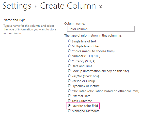 Creating a new custom field type column