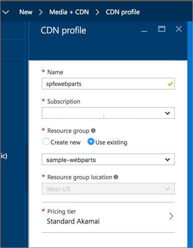 Screenshot of create a new CDN profile