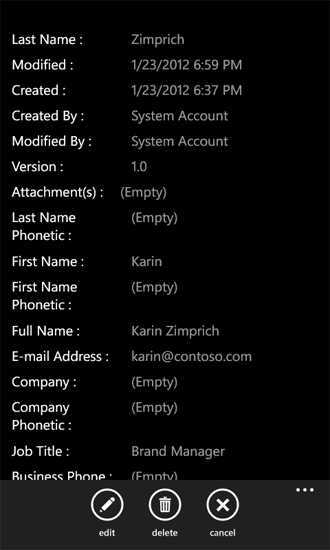 DisplayForm view of a Contacts list item
