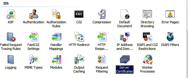 Server Certificates option in IIS