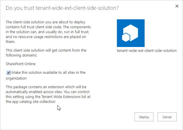 Trusting SharePoint Framework package deployed to tenant app catalog (classic experience)