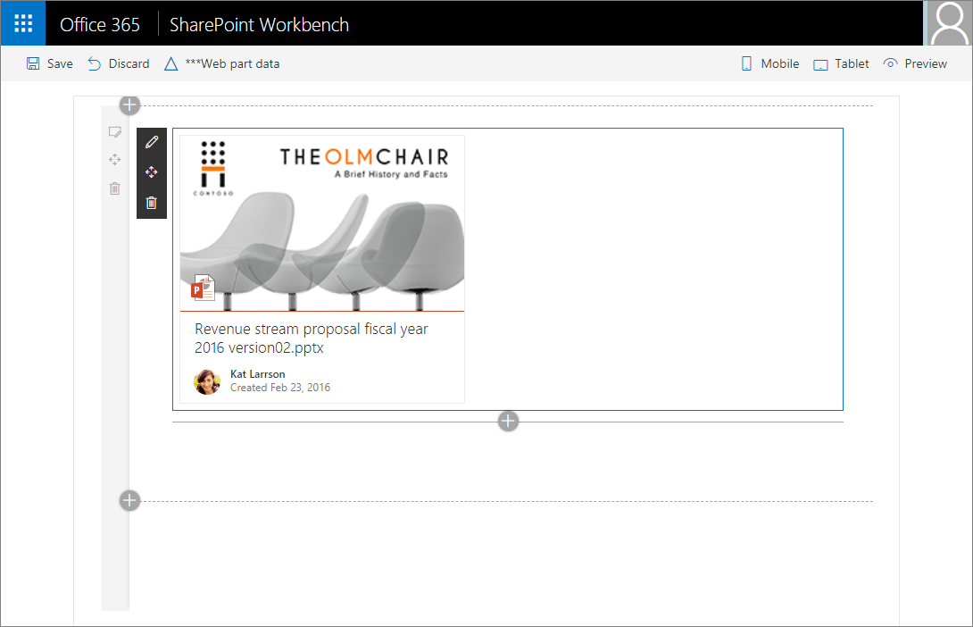 Image of a DocumentCard Fabric component in a SharePoint workbench