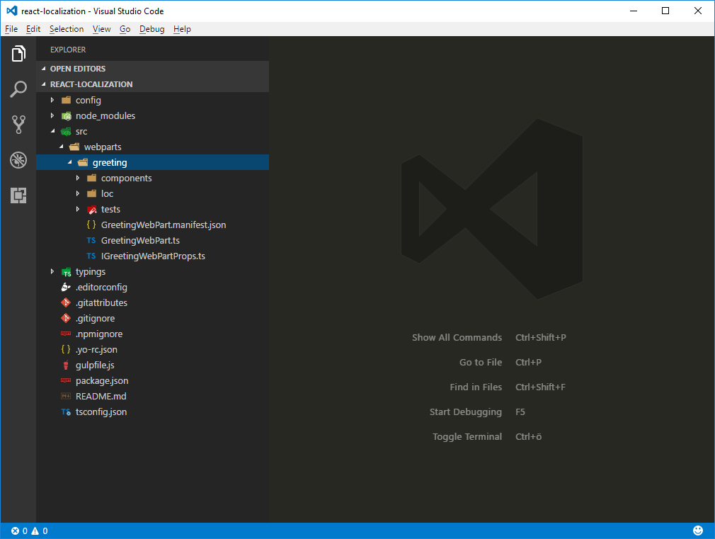 The SharePoint Framework projects open in Visual Studio Code