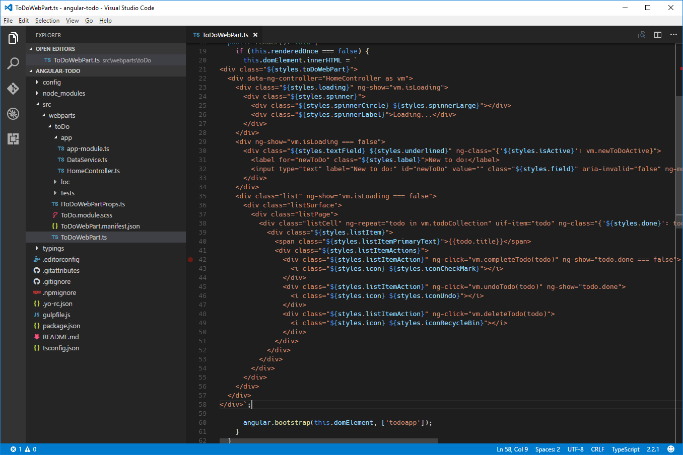 Web part's render function in Visual Studio Code