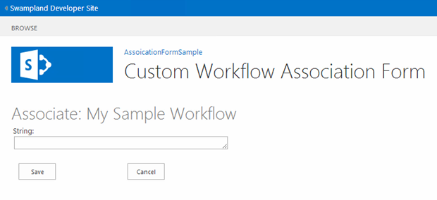 Figure 5. Custom workflow association form