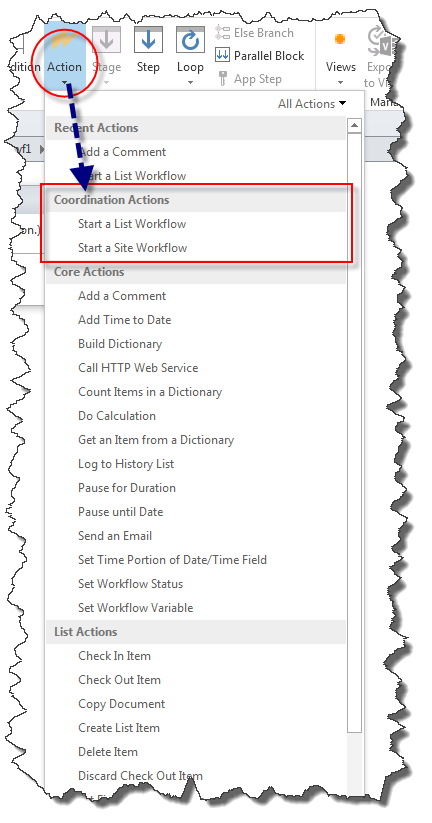 Coordination Actions in SharePoint Designer