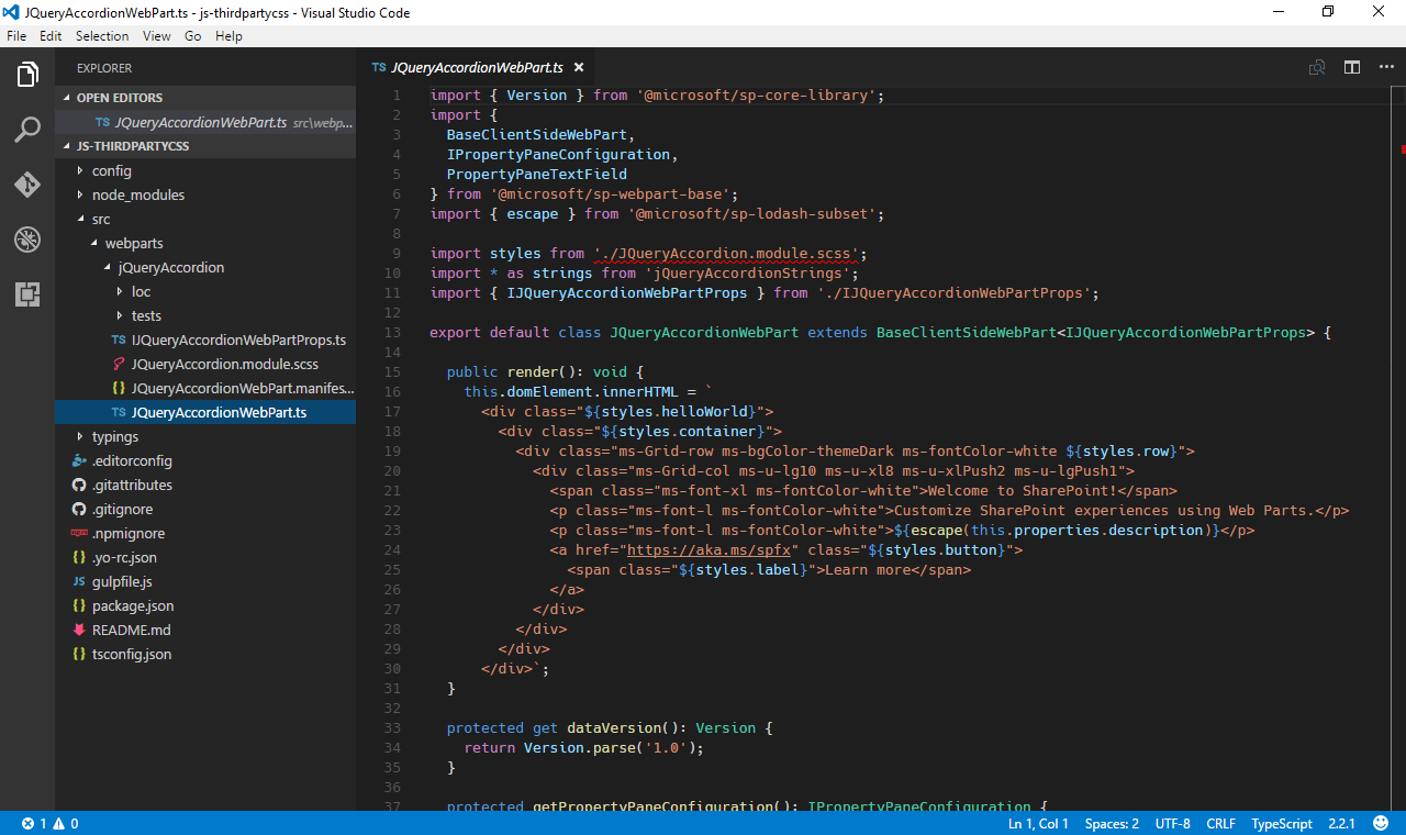 The SharePoint Framework project open in Visual Studio Code