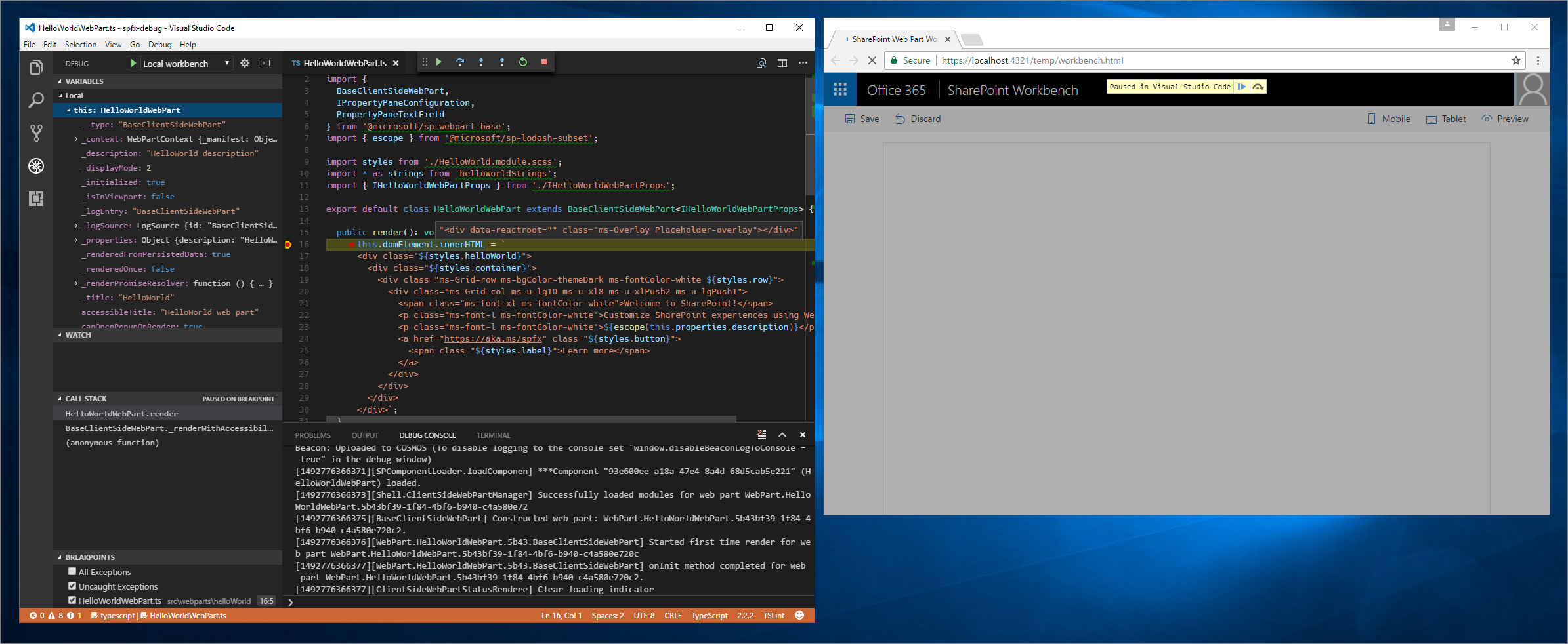 Breakpoint hit in Visual Studio Code