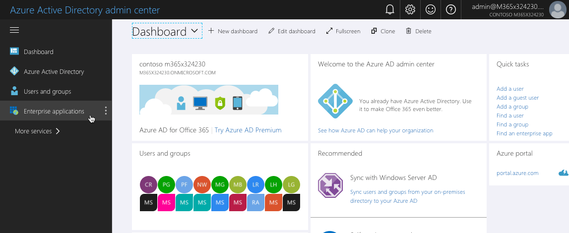 The 'Enterprise applications' link highlighted in the Azure AD portal