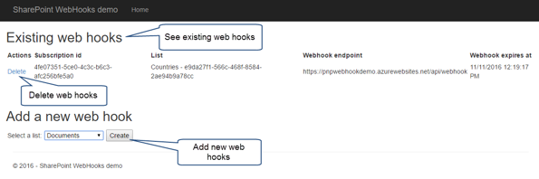 SharePoint webhook reference implementation application