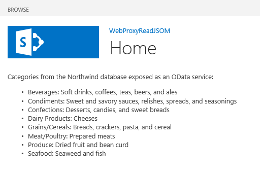 SharePoint page with data from the remote service