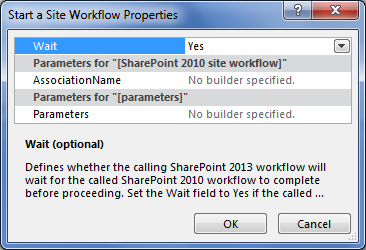 Setting properties on a Start Workflow activity