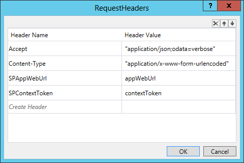 Screenshot that shows the grid for adding HTTP Send activity request headers
