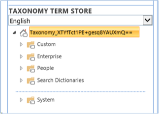 Screenshot of the taxonomy term store drop-down list.