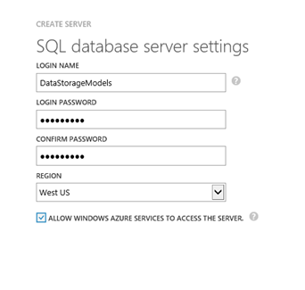 Shows the SQL database server settings
