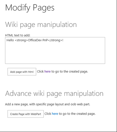 Launch page for the page manipulation sample