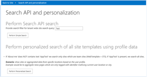 Screenshot that shows the start page of the Search.PersonalizedResults add-in