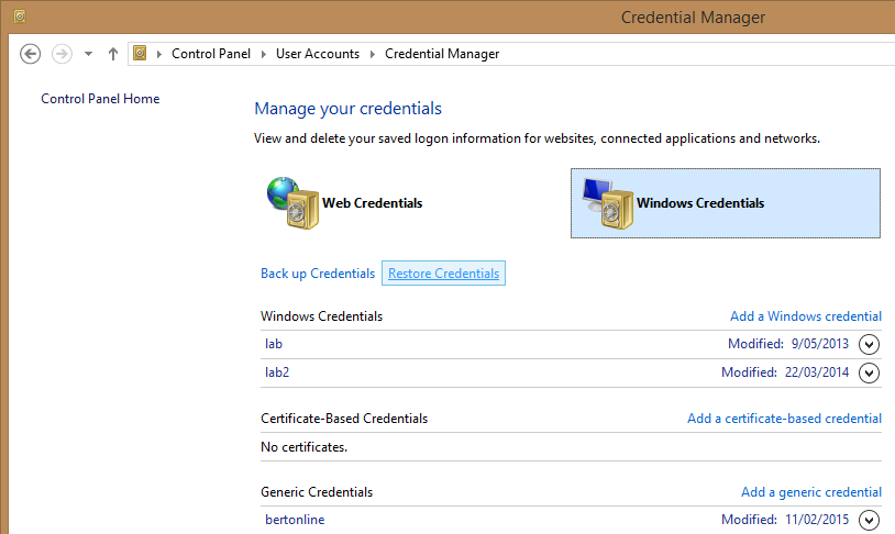 The Windows Credential Manager