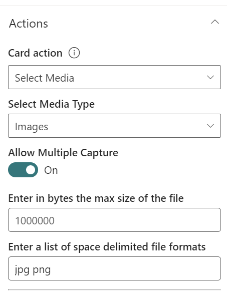Set the on-click action to "Select Media" from the drop-down menu of card-view