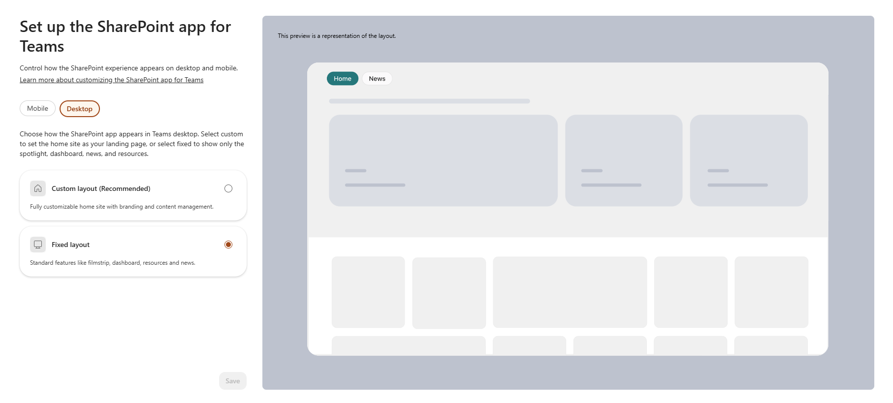 Screenshot that describes the desktop fixed layout confuguration.