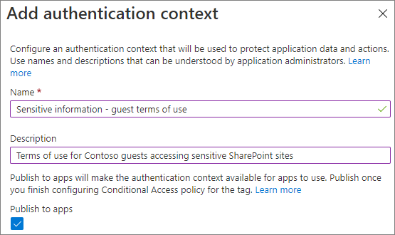 Screenshot of add authentication context UI