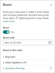 Screenshot of the news boost tool settings.